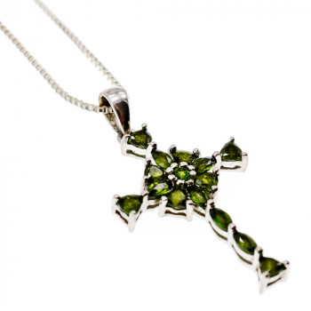 Sky Jewelry Серебряная цепочка с крестиком с камнями изумруд