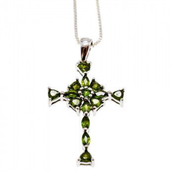 Sky Jewelry Серебряная цепочка с крестиком с камнями изумруд