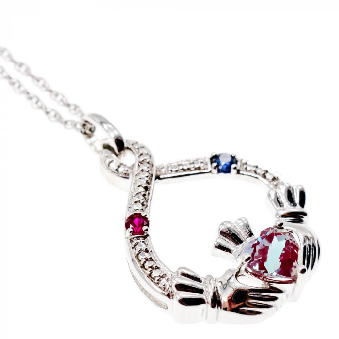 Sky Jewelry Серебряная цепочка с кулоном александрит рубеллит сапфир   Сердце ангела