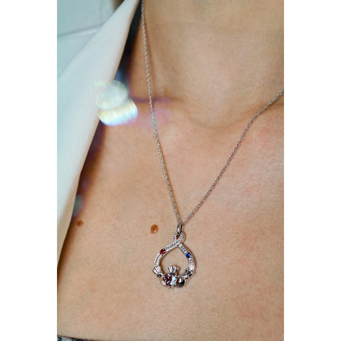 Sky Jewelry Серебряная цепочка с кулоном александрит рубеллит сапфир   Сердце ангела