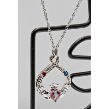 Sky Jewelry Серебряная цепочка с кулоном александрит рубеллит сапфир   Сердце ангела