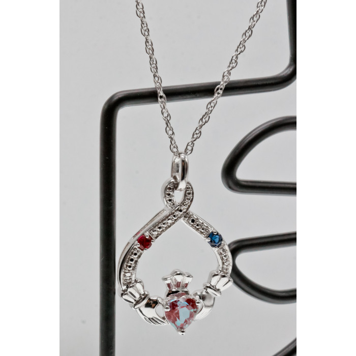 Sky Jewelry Серебряная цепочка с кулоном александрит рубеллит сапфир   Сердце ангела