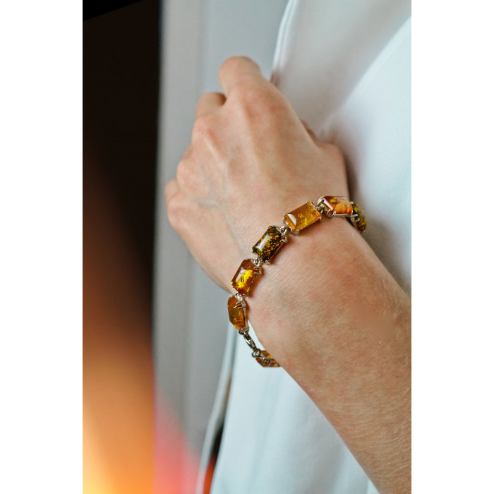 Sky Jewelry Серебряный браслет с янтарем  Женственность