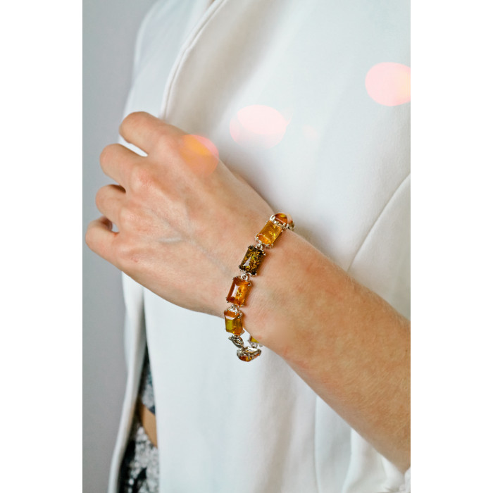 Sky Jewelry Серебряный браслет с янтарем  Женственность