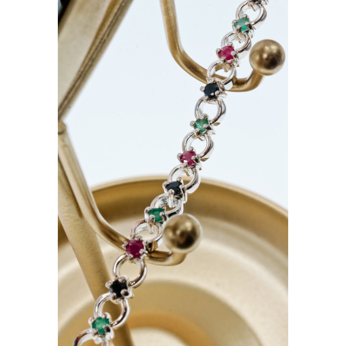 Sky Jewelry Серебряный браслет с камнями изумруд топаз и шпинель   Настроение