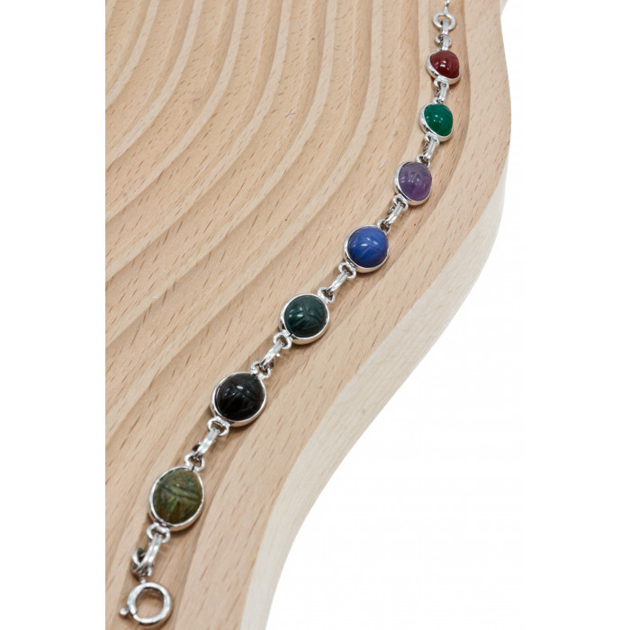 Sky Jewelry Серебряный браслет с камнями агат и яшма  Радуга