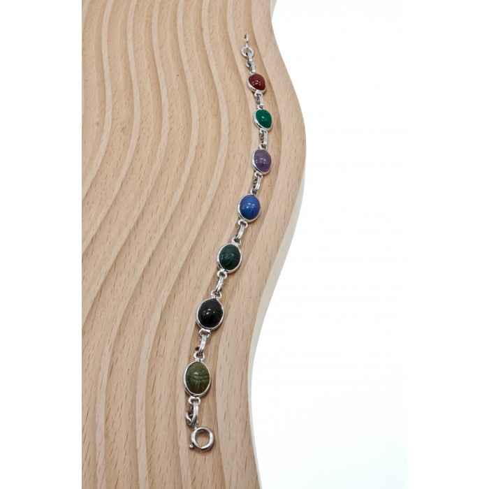 Sky Jewelry Серебряный браслет с камнями агат и яшма  Радуга