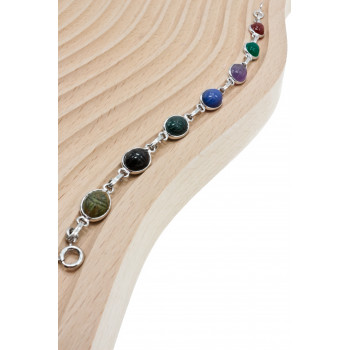 Sky Jewelry Серебряный браслет с камнями агат и яшма  Радуга