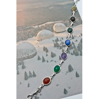 Sky Jewelry Серебряный браслет с камнями агат и яшма  Радуга