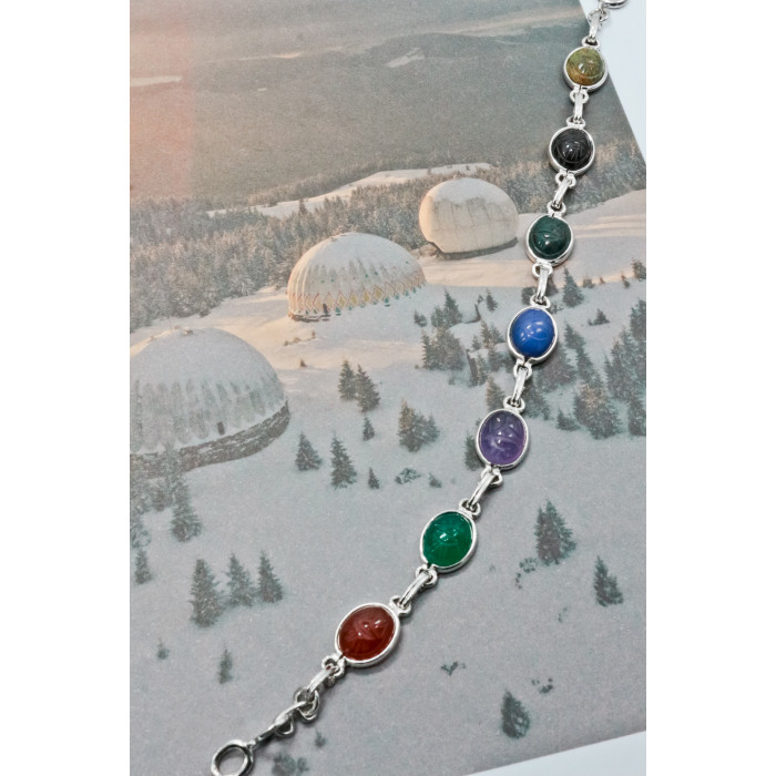 Sky Jewelry Серебряный браслет с камнями агат и яшма  Радуга