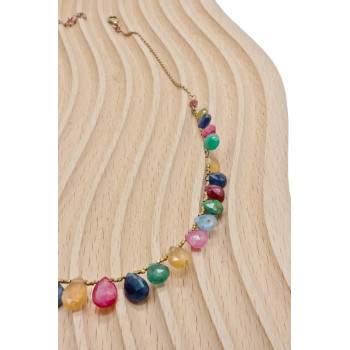 Sky Jewelry Серебряное ожерелье в позолоте с камнями агат   Настроение