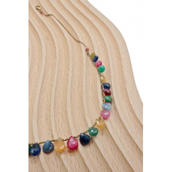 Sky Jewelry Серебряное ожерелье в позолоте с камнями агат   Настроение