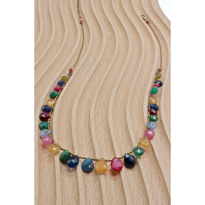 Sky Jewelry Серебряное ожерелье в позолоте с камнями агат   Настроение