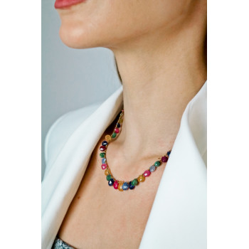 Sky Jewelry Серебряное ожерелье в позолоте с камнями агат   Настроение