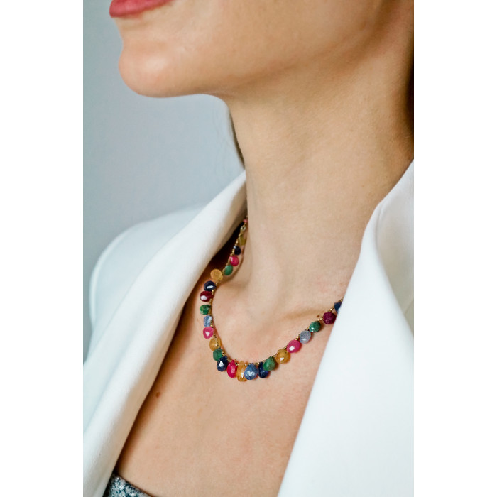 Sky Jewelry Серебряное ожерелье в позолоте с камнями агат   Настроение