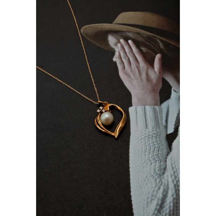 Sky Jewelry Золотая цепочка с кулоном жемчуг и бриллиант   Романтика