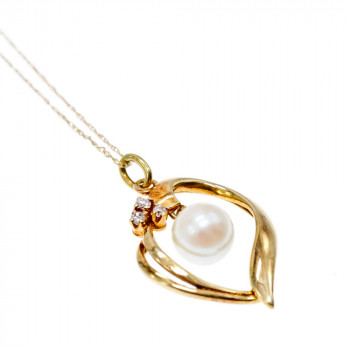 Sky Jewelry Золотая цепочка с кулоном жемчуг и бриллиант   Романтика