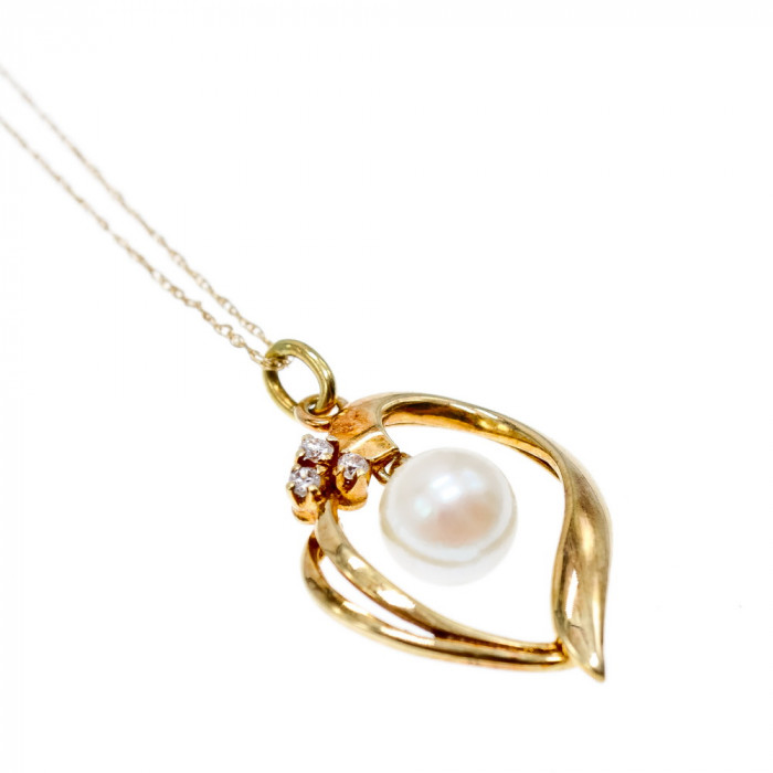 Sky Jewelry Золотая цепочка с кулоном жемчуг и бриллиант   Романтика