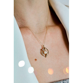 Sky Jewelry Золотая цепочка с кулоном жемчуг и бриллиант   Романтика