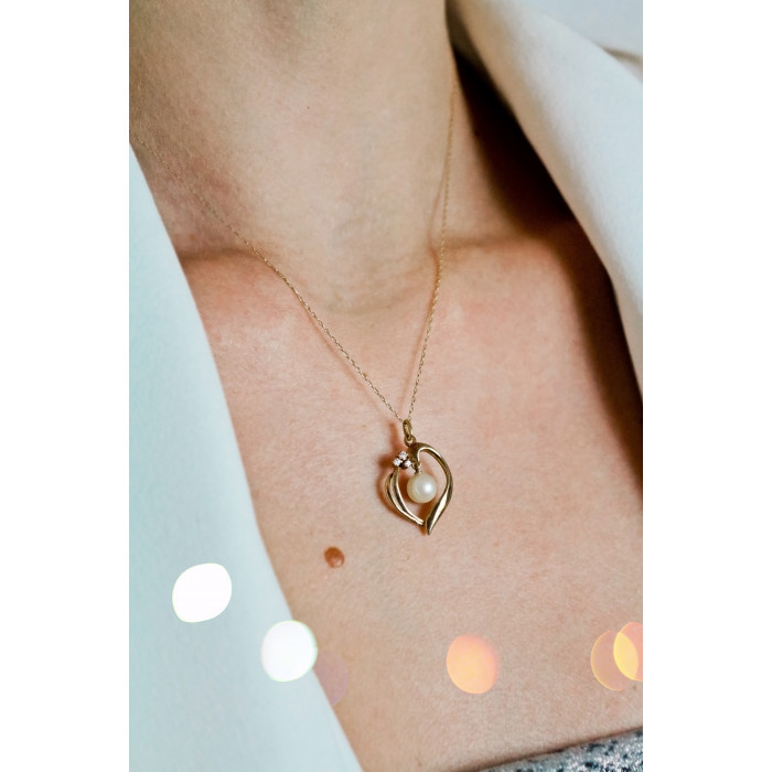 Sky Jewelry Золотая цепочка с кулоном жемчуг и бриллиант   Романтика