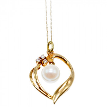 Sky Jewelry Золотая цепочка с кулоном жемчуг и бриллиант   Романтика