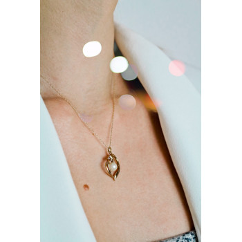 Sky Jewelry Золотая цепочка с кулоном жемчуг и бриллиант   Романтика