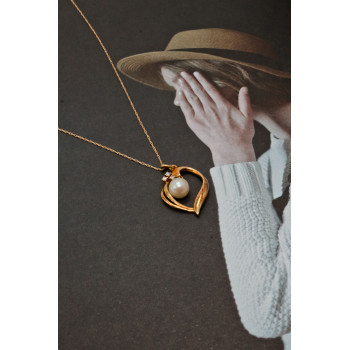 Sky Jewelry Золотая цепочка с кулоном жемчуг и бриллиант   Романтика