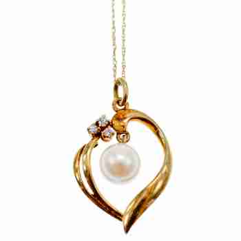 Sky Jewelry Золотая цепочка с кулоном жемчуг и бриллиант   Романтика