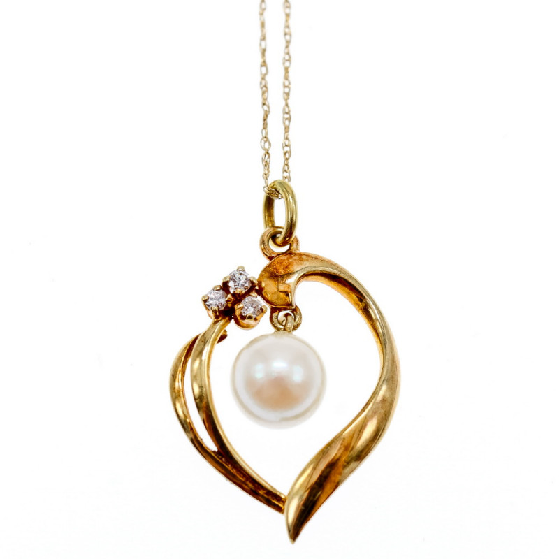 Sky Jewelry Золотая цепочка с кулоном жемчуг и бриллиант   Романтика