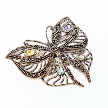 Sky Jewelry Серебряная брошь с марказитами цитрином топазом аметистом и хризолитом   Бабочка