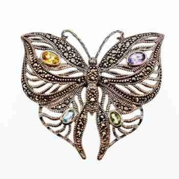 Sky Jewelry Серебряная брошь с марказитами цитрином топазом аметистом и хризолитом   Бабочка
