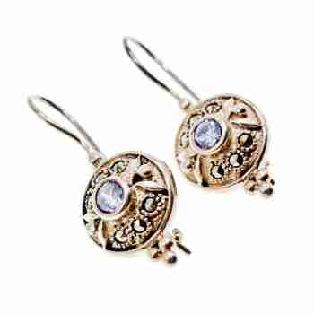 Sky Jewelry Серебряные серьги с камнями марказит и аметист  Винтаж