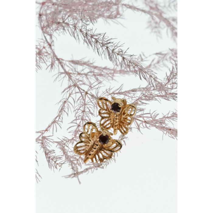 Sky Jewelry Золотые серьги с гранатом  Бабочка