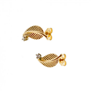 Sky Jewelry Золотые серьги с бриллиантом  Листва