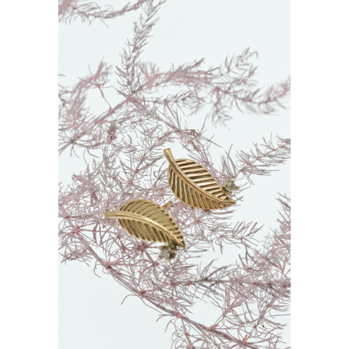 Sky Jewelry Золотые серьги с бриллиантом  Листва