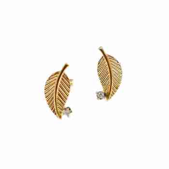 Sky Jewelry Золотые серьги с бриллиантом  Листва