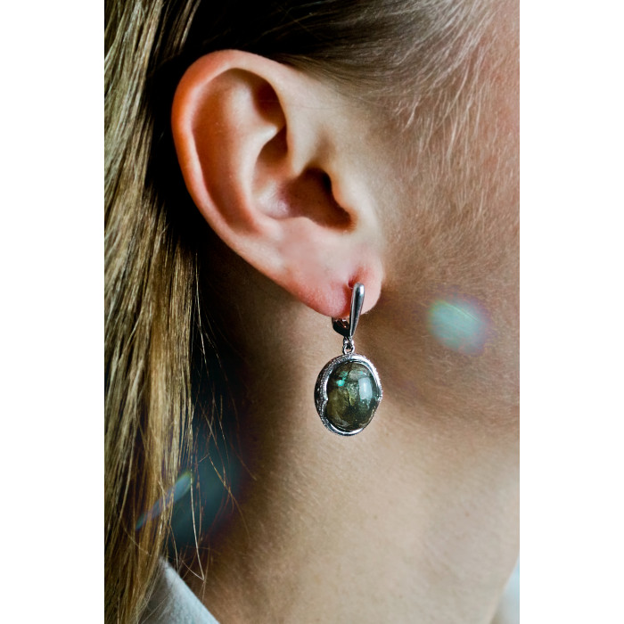 Sky Jewelry Серебряные серьги с камнем галиотис   Фантастика