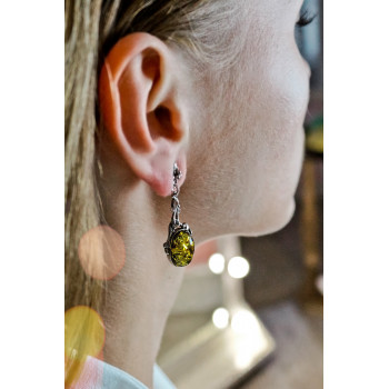 Sky Jewelry Серебряные серьги с янтарем  Вселенная