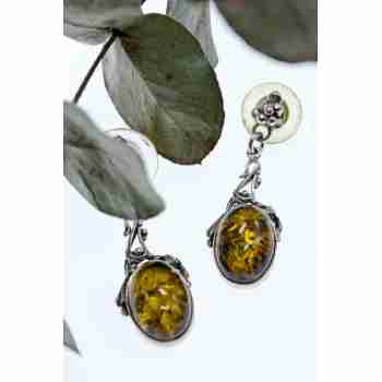 Sky Jewelry Серебряные серьги с янтарем  Вселенная