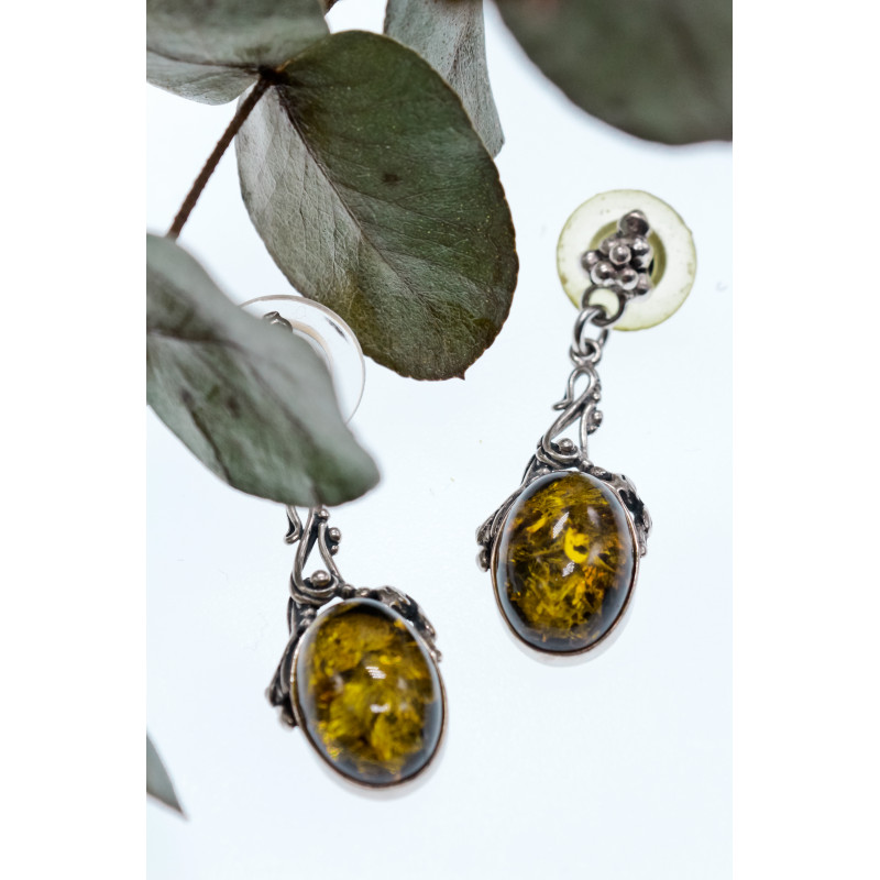 Sky Jewelry Серебряные серьги с янтарем  Вселенная