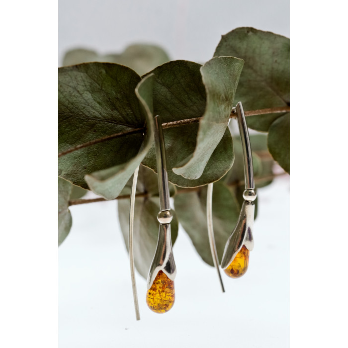 Sky Jewelry Серебряные серьги с янтарем  Дизайн
