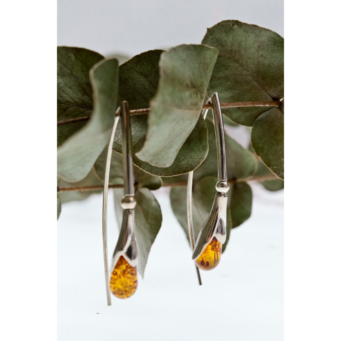 Sky Jewelry Серебряные серьги с янтарем  Дизайн