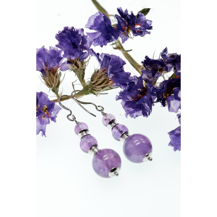 Sky Jewelry Серебряные серьги с аметистом  Романтика