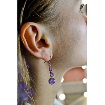 Sky Jewelry Серебряные серьги с аметистом  Романтика