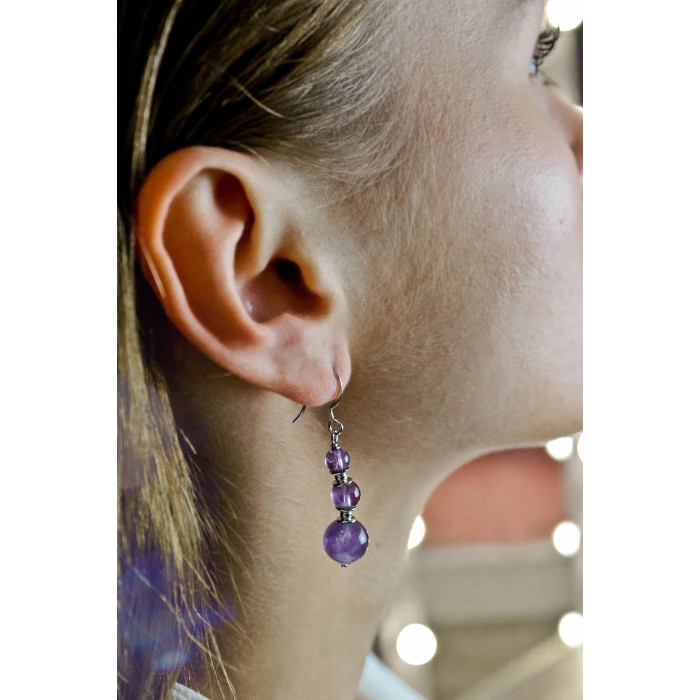 Sky Jewelry Серебряные серьги с аметистом  Романтика