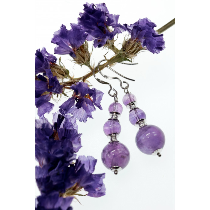 Sky Jewelry Серебряные серьги с аметистом  Романтика