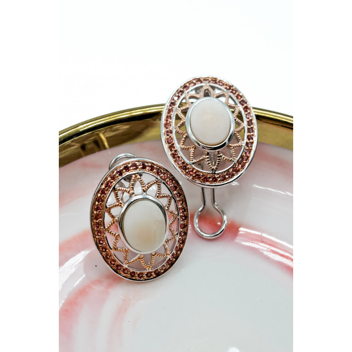 Sky Jewelry Серебряные серьги с перламутром и камнями гессонит