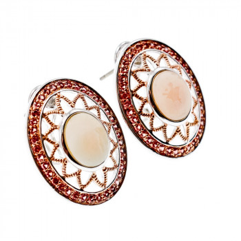 Sky Jewelry Серебряные серьги с перламутром и камнями гессонит