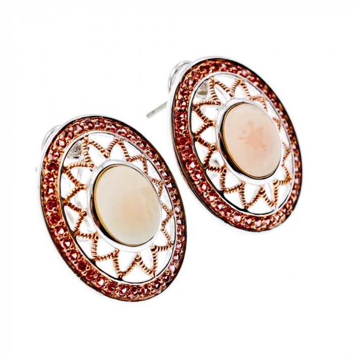 Sky Jewelry Серебряные серьги с перламутром и камнями гессонит