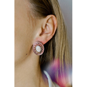 Sky Jewelry Серебряные серьги с перламутром и камнями гессонит